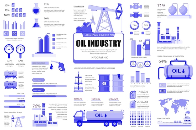 Elementos do infográfico da indústria de petróleo fábrica de transporte de fluxo de trabalho de diagramas de gráficos diferentes