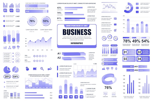 Elementos do infográfico de negócios e finanças diferentes diagramas de gráficos, fluxograma de fluxo de trabalho cronograma