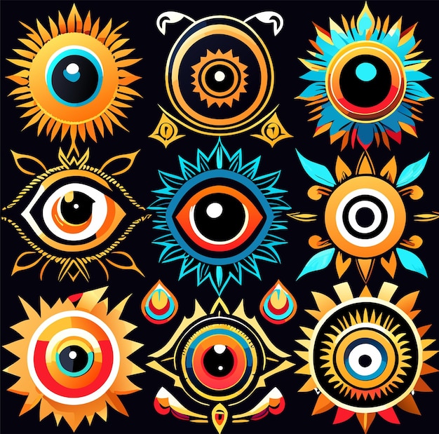 Elementos em forma de olho em estilo de desenho animado