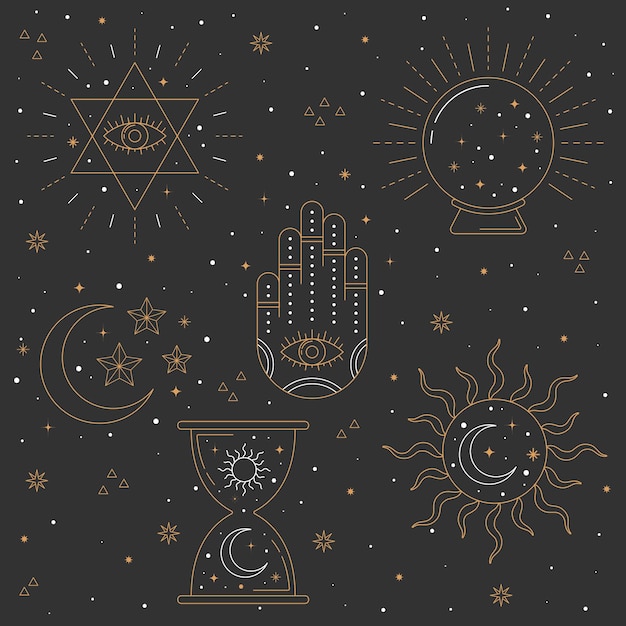 Elementos esotéricos mão design desenhado