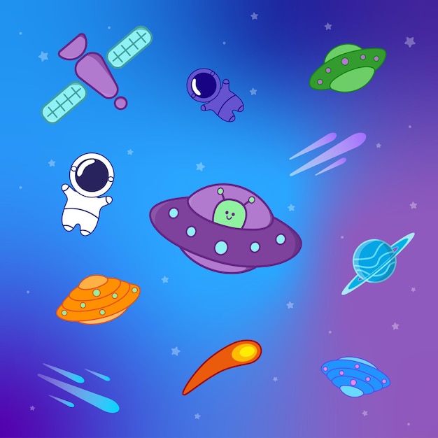 Vetores de Aliens E Ovnis Desenhados À Mão Espaçonaves Alienígenas De  Desenho Animado Bonito Doodles E Lettering Vector Ilustração Em Fundo De  Lousa e mais imagens de Alienígena - iStock