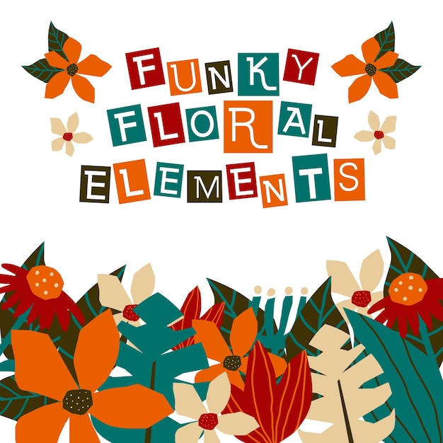 Elementos florais de recorte funky. flores abstratas desenhadas à mão contemporâneas para scrapbooking digital