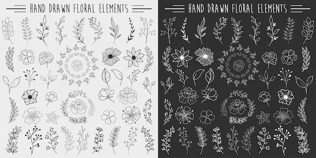 Elementos florais desenhados a mão