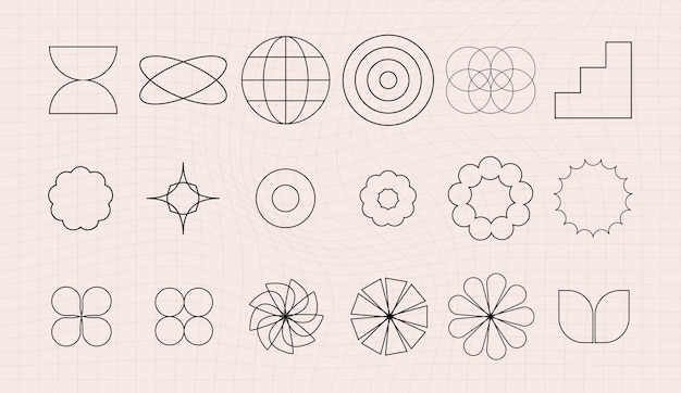 Coleção de símbolos geométricos gráficos abstratos e objetos no estilo y2k  elementos futuristas retrô