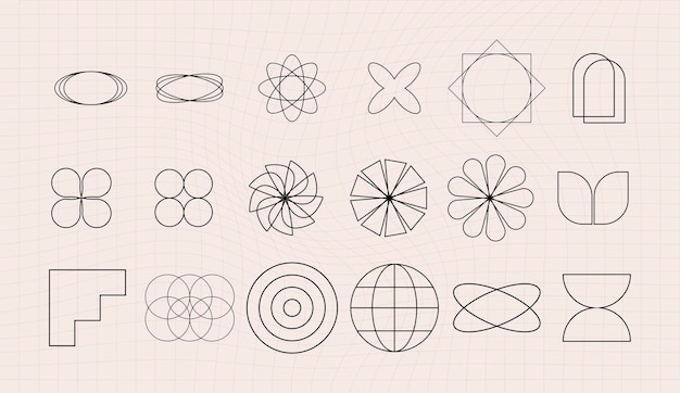 Coleção de símbolos geométricos gráficos abstratos e objetos no estilo y2k  elementos futuristas retrô