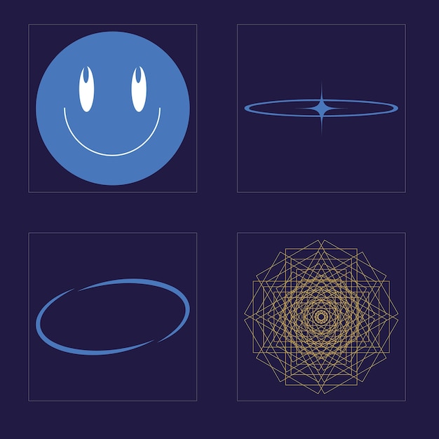 Elementos futuristas retrô para design grande coleção de símbolos geométricos gráficos abstratos elementos de cyberpunk