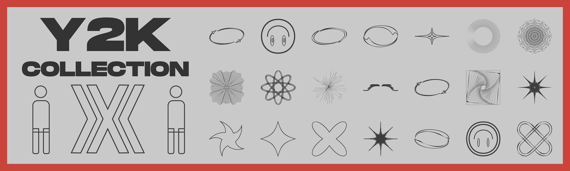 Coleção de símbolos geométricos gráficos abstratos e objetos no estilo y2k  elementos futuristas retrô