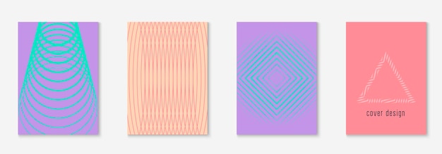 Elementos geométricos de linha. relatório futurista, apresentação, pasta, maquete de certificado. rosa e roxo. elementos geométricos de linha no modelo de capa da moda minimalista.