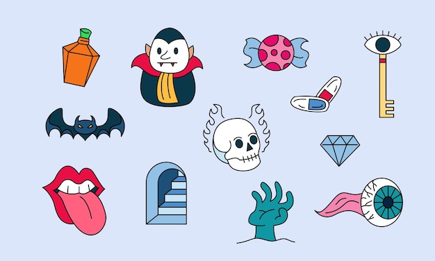 Elementos gráficos para vetor de doodle de halloween. fundo de cartão de feliz dia das bruxas