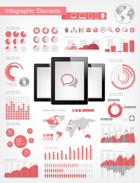 Vetor elementos infográfico digital tablets