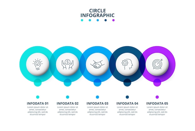 Vetor elementos infográficos circulares modelo para linha do tempo ou gráfico de processo com 5 opções