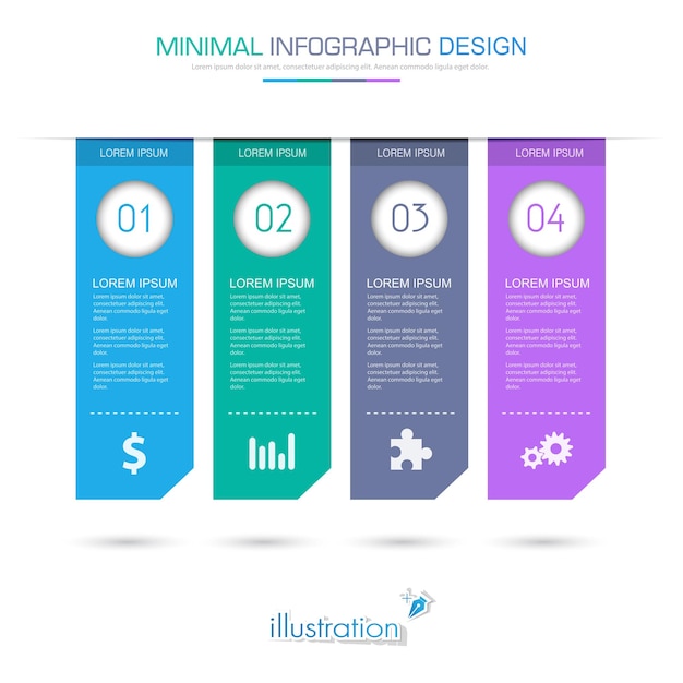 Elementos infográficos com ícone de negócios no processo de círculo de fundo colorido ou diagramas de fluxo de trabalho de etapas e opções elemento de design vetorial ilustração eps10