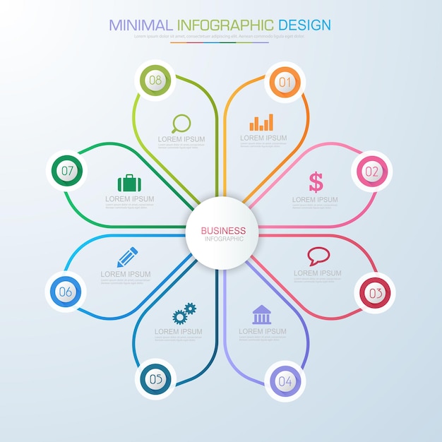 Elementos infográficos com processo de ícones de negócios ou etapas e opções de design vetorial de fluxo de trabalho