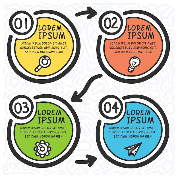 Elementos infográficos desenhados à mão do fluxograma esboço à mão livre com ilustração vetorial de ícones