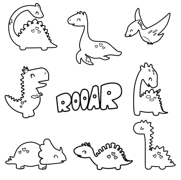 Desenho De Tarefa única Com Desenhos Animados Dinossauros Para