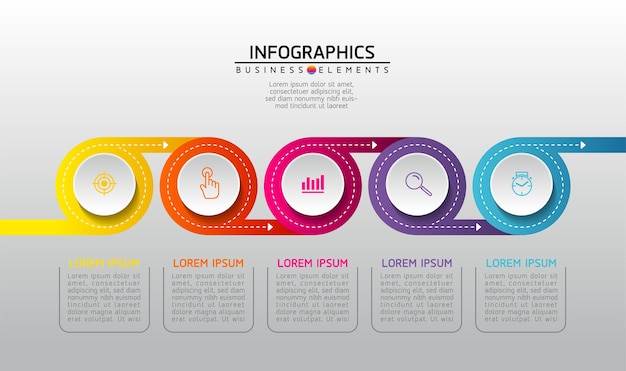 Elementos para infográficos. apresentação e gráfico. etapas ou processos. opções número modelo de fluxo de trabalho design.5 etapas.