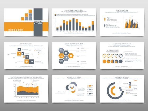 Elementos para infográficos sobre um fundo branco. Modelos de apresentação.