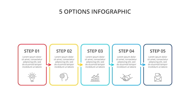 Elementos planos de linha fina para infográfico com 5 opções