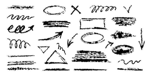 Elementos sublinhados desenhados à mão pincel com efeito de lápis de giz textura de giz traço de giz para realçar