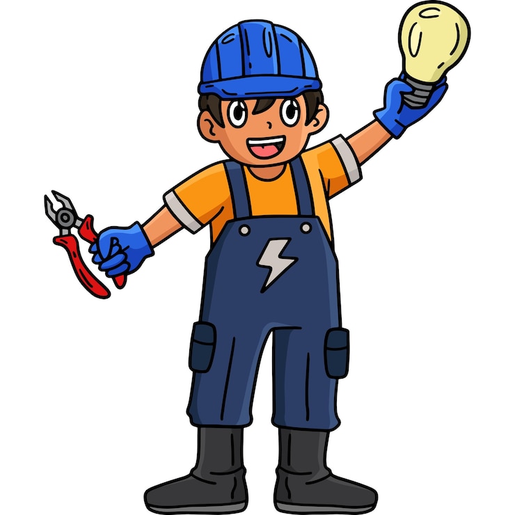 Vetor eletricista de construção com pinças de lâmpada clipart