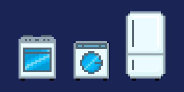 Eletrodomésticos em estilo pixel art