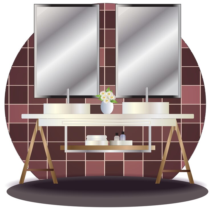 Vetor elevação de casa de banho interior com fundo