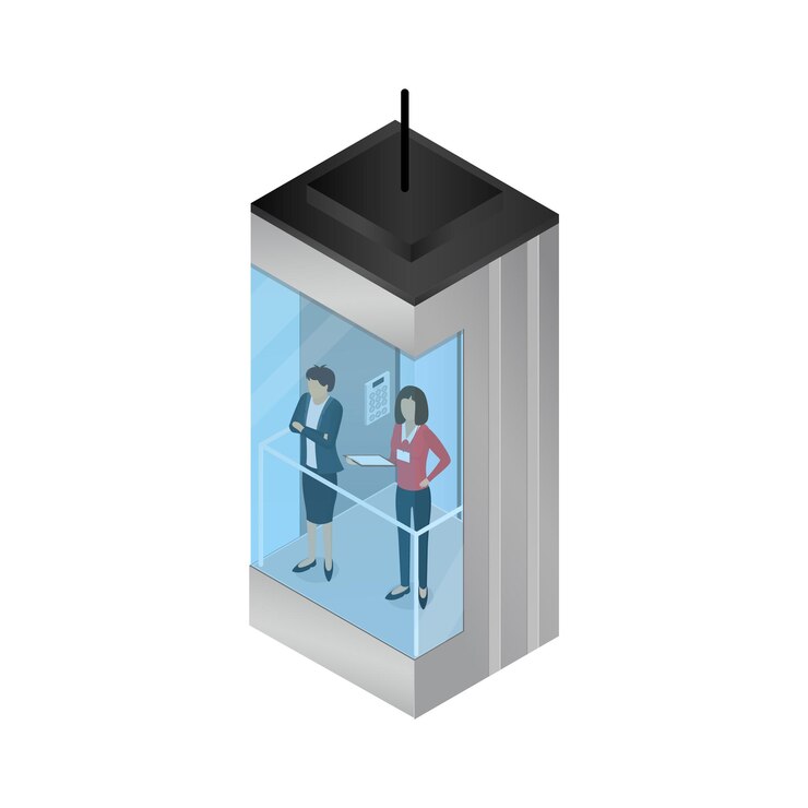 Vetor elevador 3d realista ou elevador detalhado com mulheres dentro do vetor