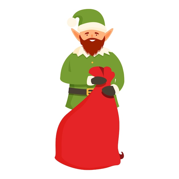 Vetor elf tomar vermelho grande saco ícone vetor de desenho animado festa de conto de fadas