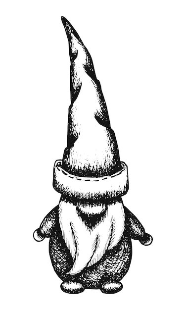 Vetor elfo de natal ou gnomo ilustração vetorial de desenho à mão