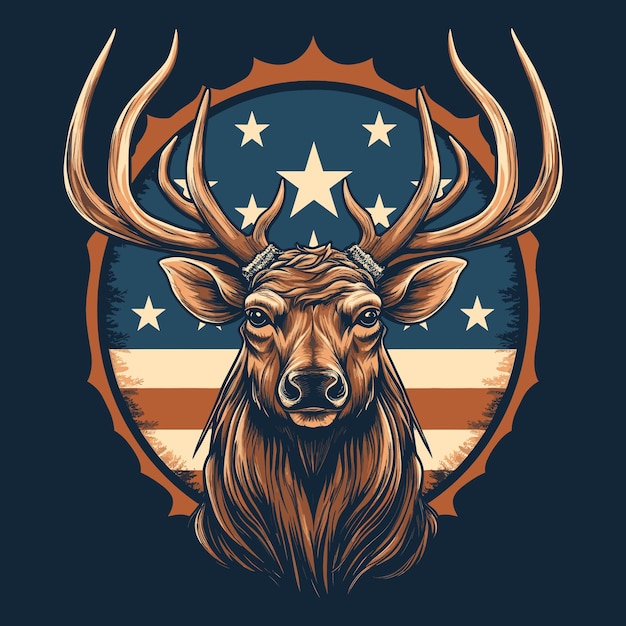 Elk no coração da américa símbolo de liberdade e unidade ilustração de design de camiseta