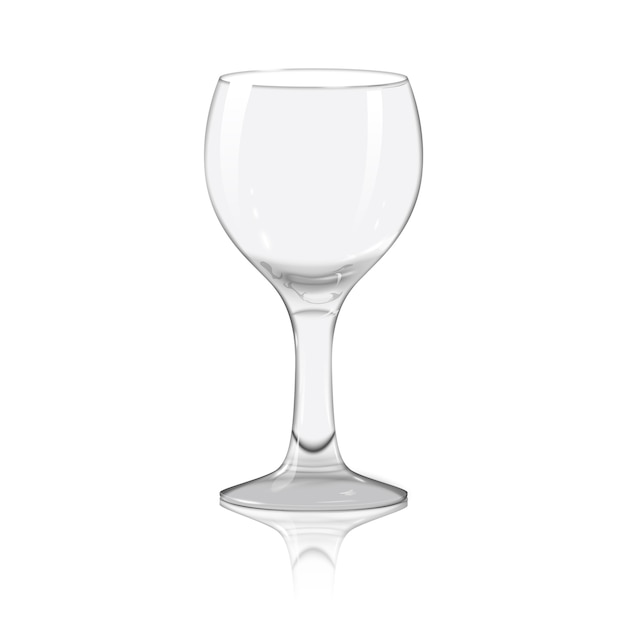 Em branco transparente foto realista isolada no copo de vinho branco com reflexão.