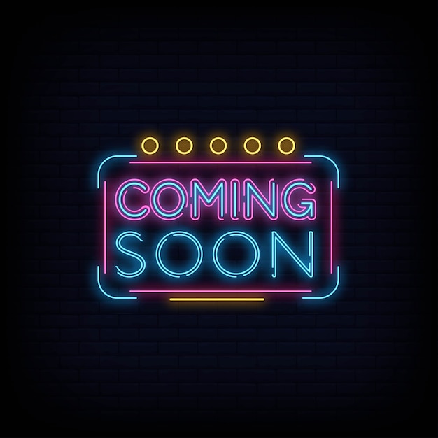 Em breve sinal de néon Vector um fundo de parede de tijolo