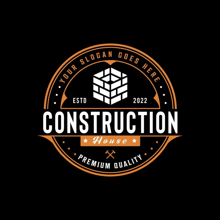 Vetor em construção, ilustração de logotipo de crachá de construção com um modelo de estilo vintage retrô