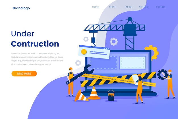 Em construção, modelo de ilustração da página de destino.