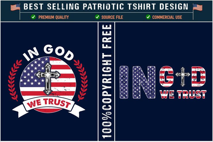 Vetor em deus nós confiamos usa design de camiseta patriótica