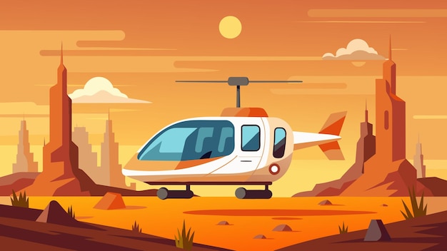 Vetor em um mundo pós-apocalíptico, um táxi aéreo elétrico é o único modo de transporte em um deserto