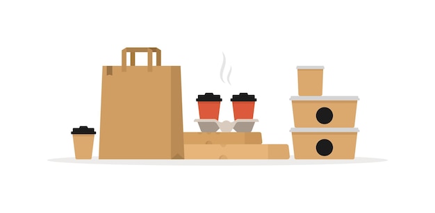 Embalagem de alimentos para levar Embalagens de alimentos de papel Entrega segura Vector
