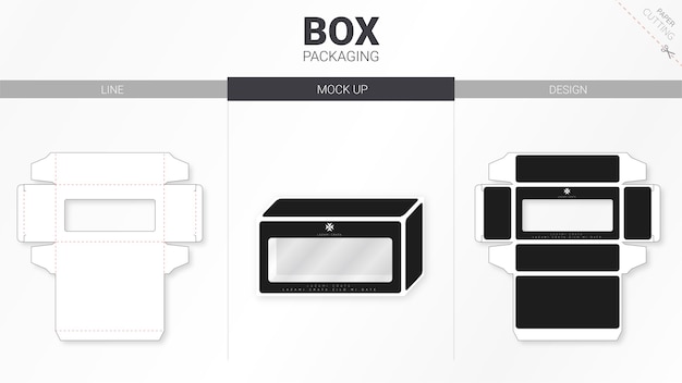 Embalagem de caixa e modelo de corte de molde moackup