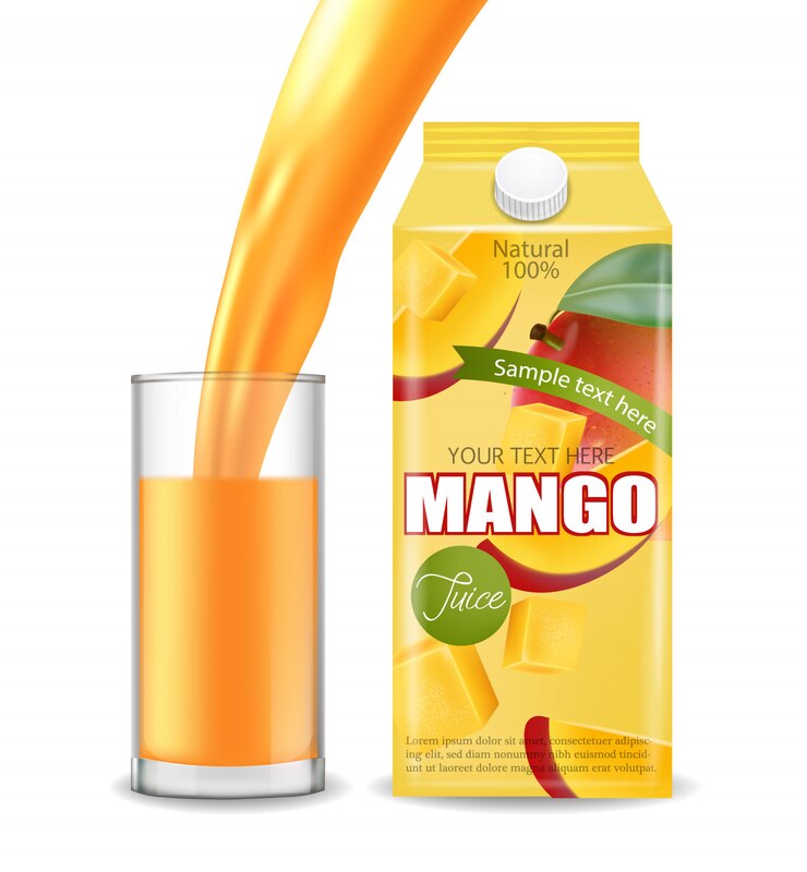 Vetor embalagem de suco de manga