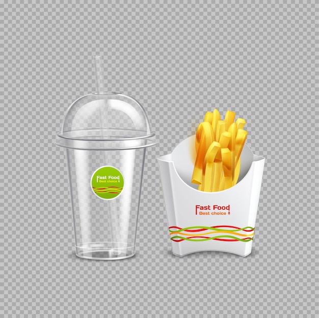 Embalagem e bandeja de visita de fast food com fundo transparente