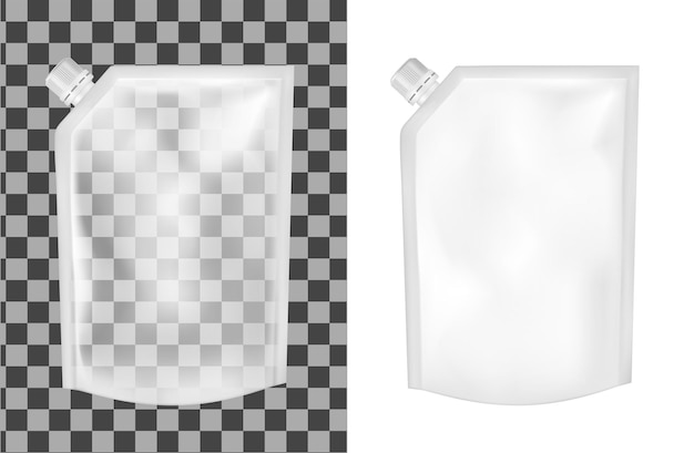 Vetor embalagem plástica vazia transparente com tampa saquinho de folha em branco para comida ou bebida