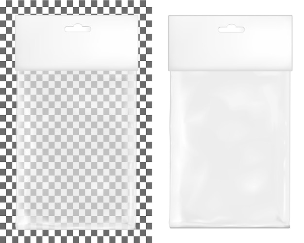Embalagem plástica vazia transparente saqueta em branco com slot para pendurar