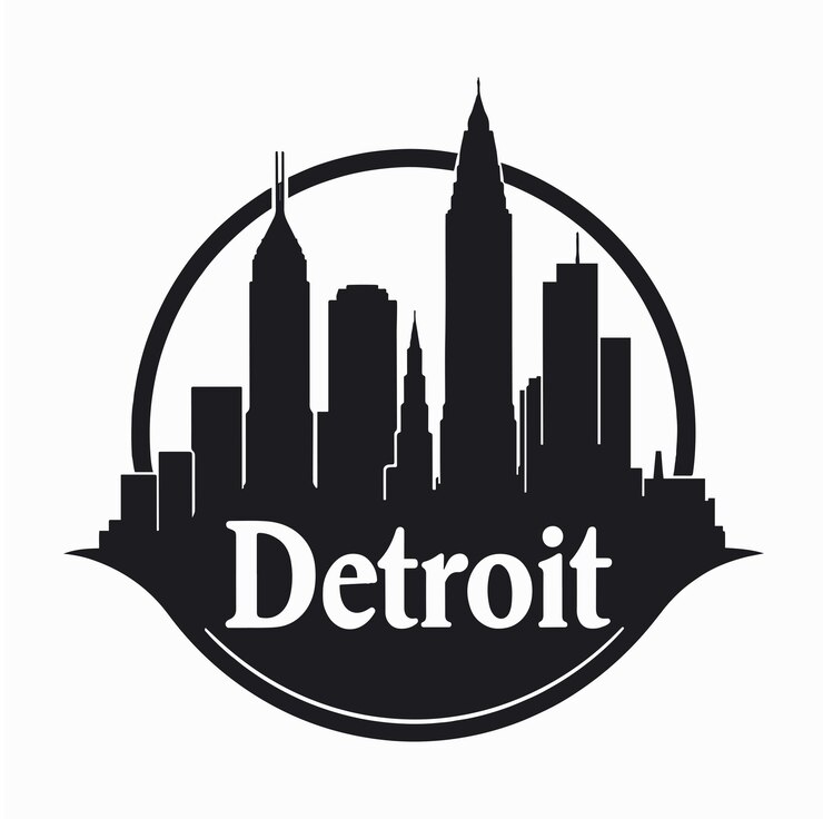 Vetor emblema circular de detroit com o centro do renascimento