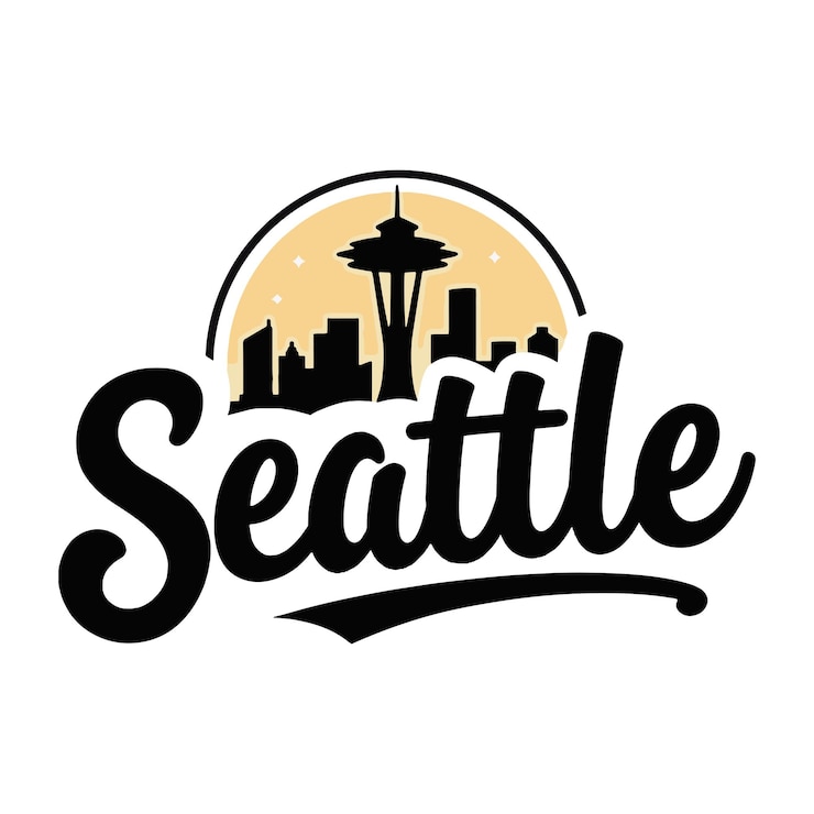 Vetor emblema com a agulha espacial com o horizonte de seattle
