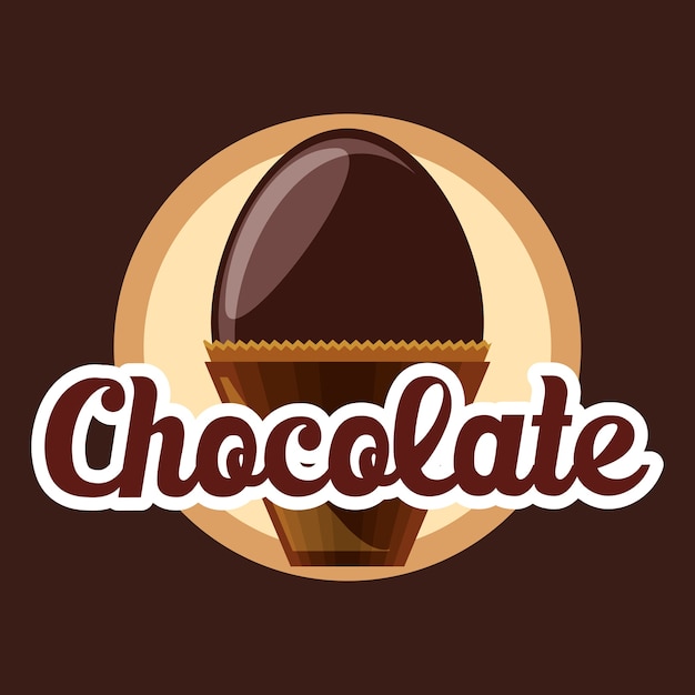 Vetor emblema com ícone de ovo de chocolate sobre fundo marrom
