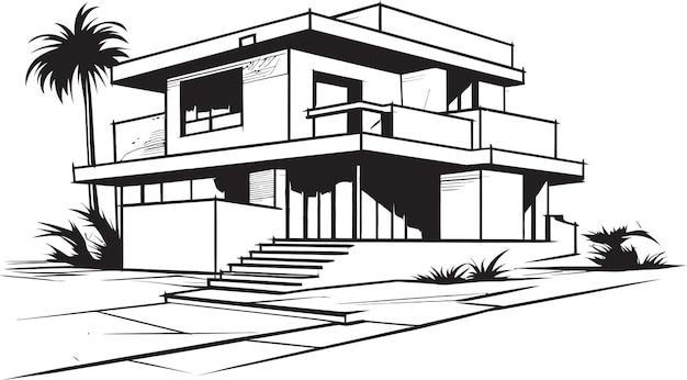 Emblema da casa em negrito esboço delineado em vetor desenho de logotipo ícone de residência robusto embolsado e negrito