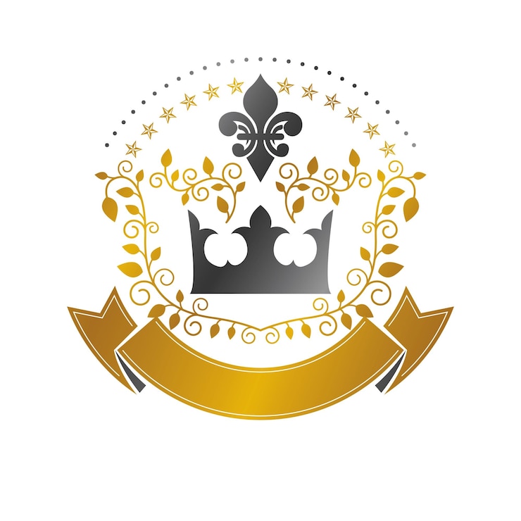 Vetor emblema da coroa real. elemento de design de vetor heráldico. rótulo de estilo retrô, logotipo de heráldica. logotipo ornamentado isolado no fundo branco.