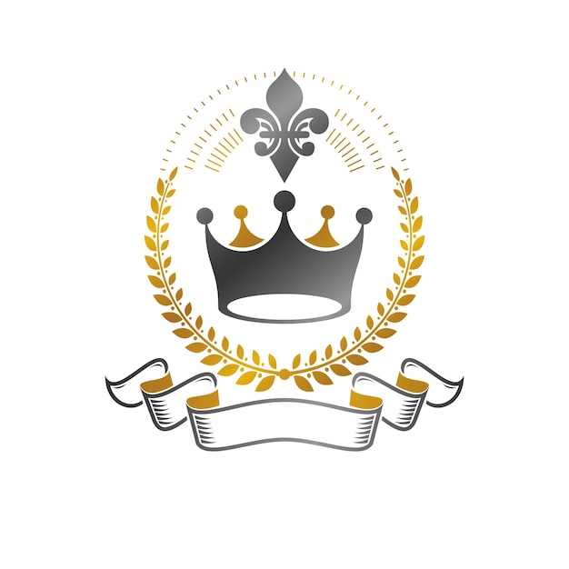 Vetor emblema da coroa real. ilustração em vetor heráldico brasão logotipo decorativo isolado. logotipo ornamentado em estilo antigo em fundo branco.