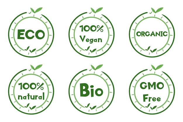 Emblema da etiqueta da etiqueta e logotipo para produtos eco bio orgânicos e naturais ícone de ecologia logo de cor verde para produtos ecológicos e orgânicos ilustração vetorial