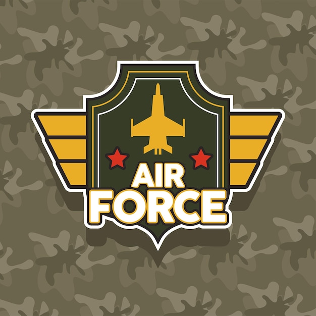 Emblema da Força Aérea com ícone militar de avião dourado
